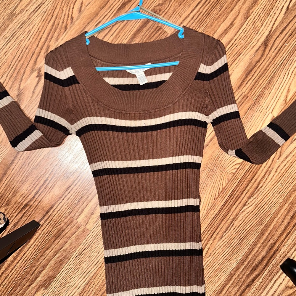 Striped Brown and Black Sweater Dress